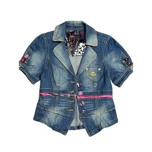 Y2K Dereon for Beyoncé Women’s‎ Short Sleeve Fitted Denim Jacket Size Medium NWT